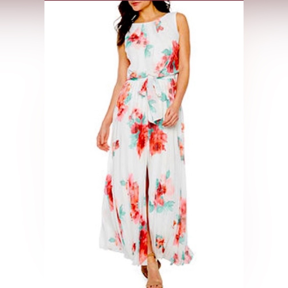 Floral White Maxi Dress with Coral Pink Blooms